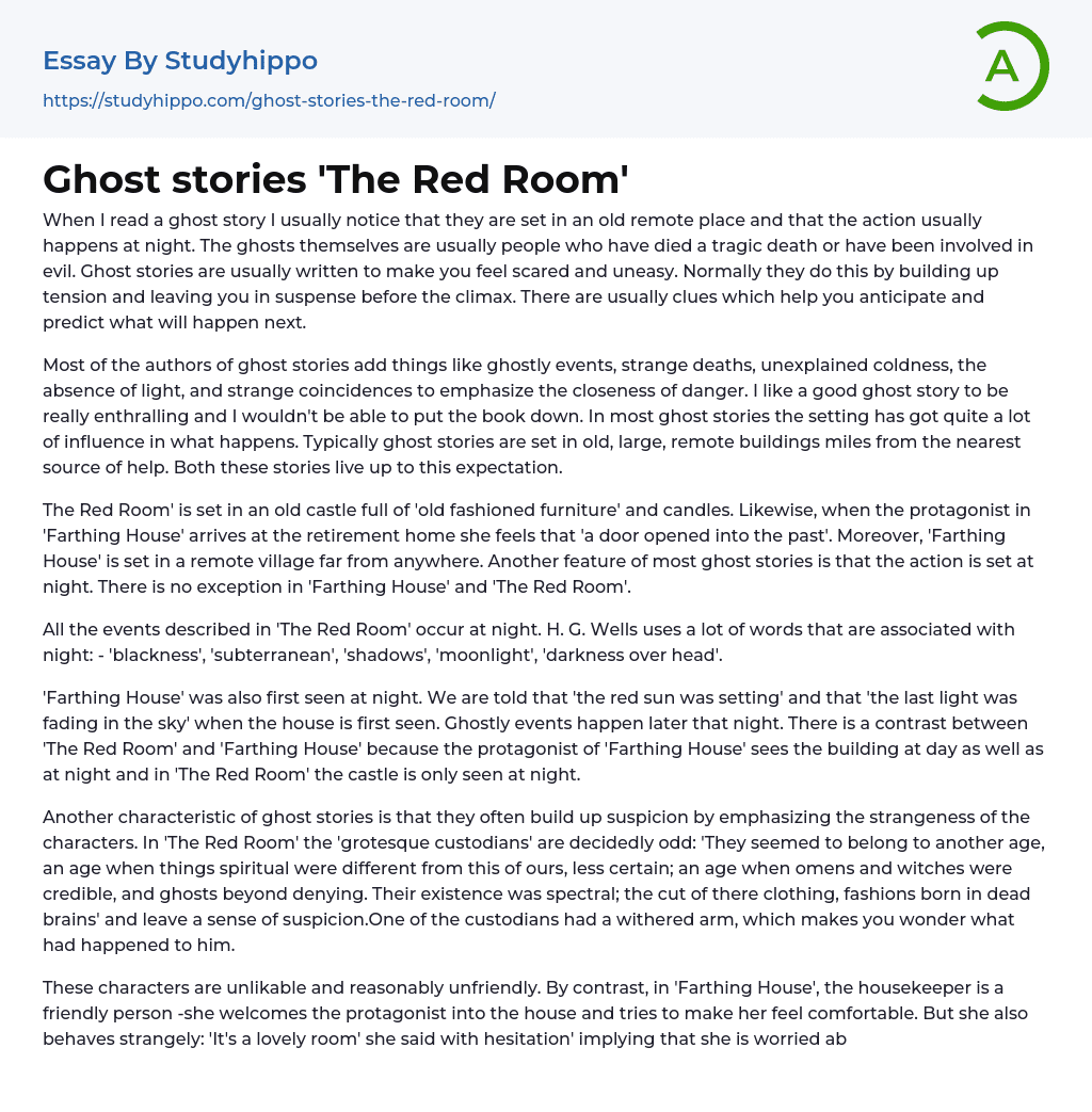 Ghost stories ‘The Red Room’ Essay Example
