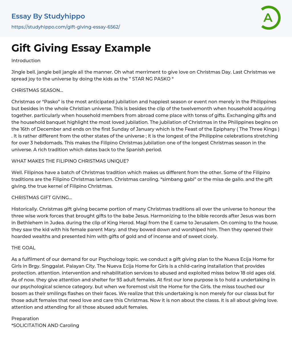 Gift Giving Essay Example