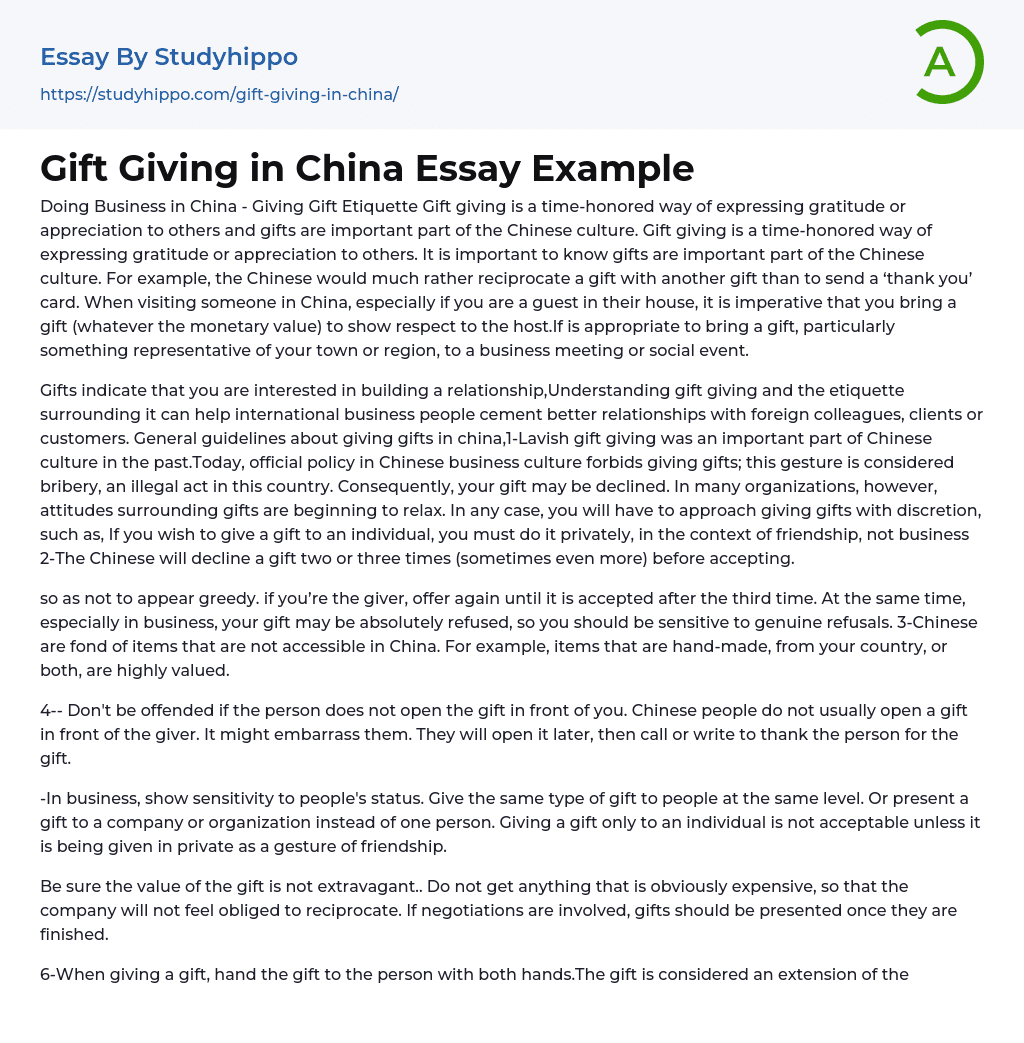 Gift Giving in China Essay Example