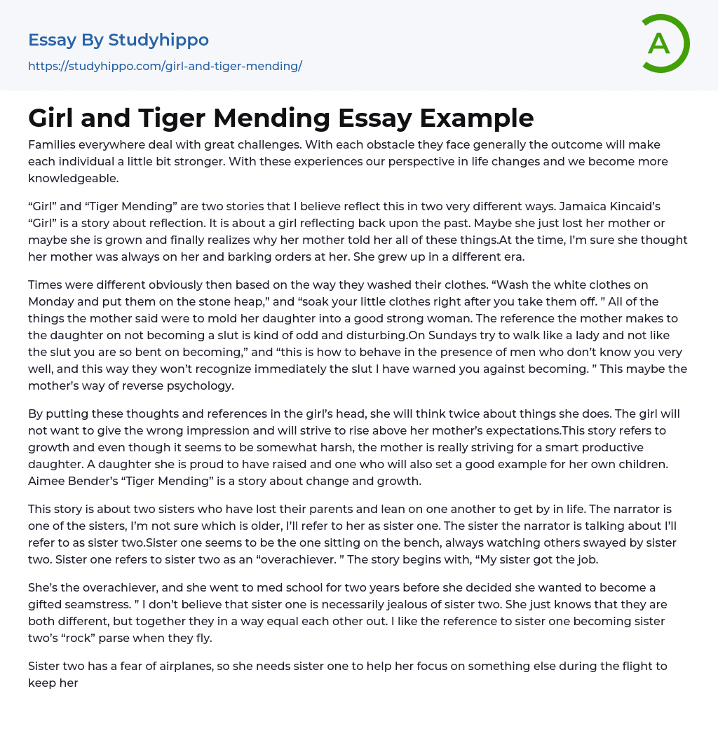 Girl and Tiger Mending Essay Example