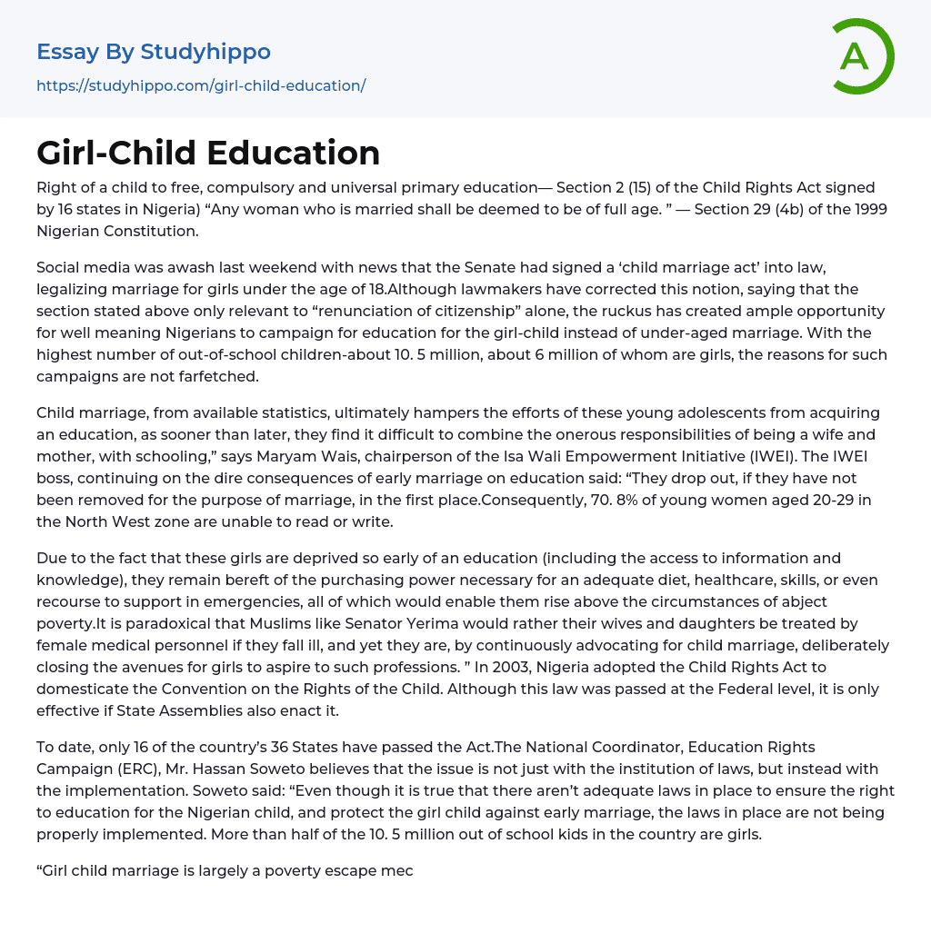 essay on girl child education