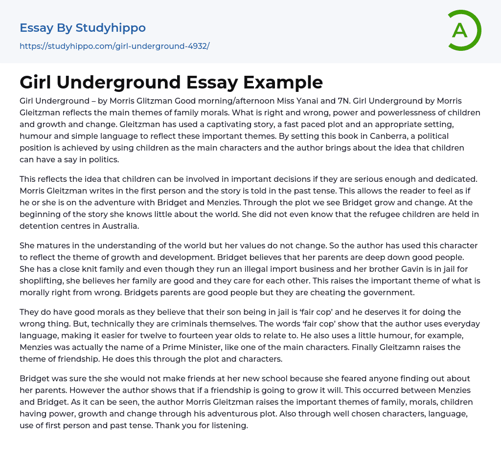 Girl Underground Essay Example