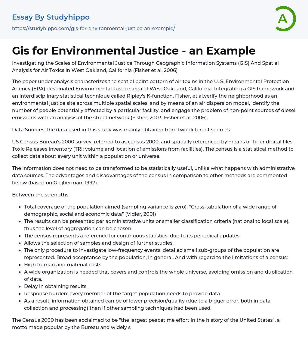 Gis for Environmental Justice – an Example Essay Example