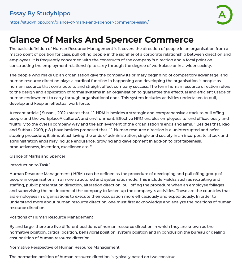 Glance Of Marks And Spencer Commerce Essay Example