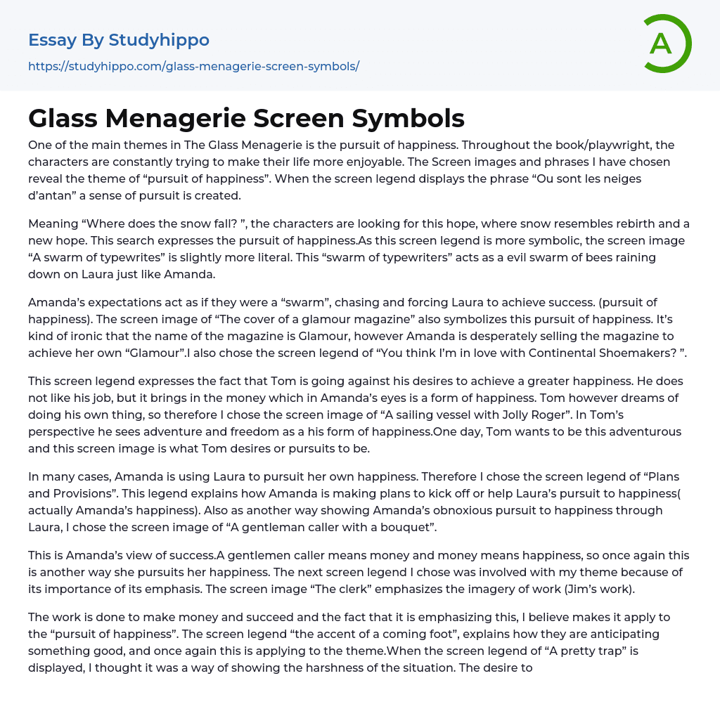 Glass Menagerie Screen Symbols Essay Example
