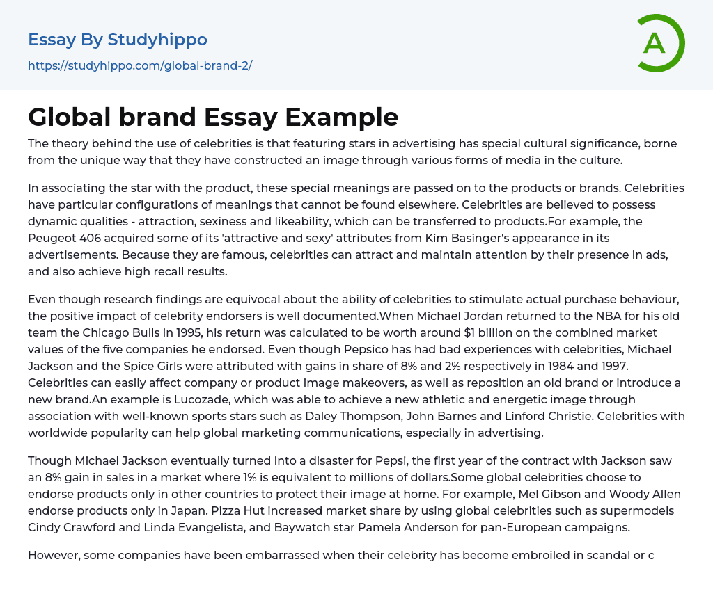 Global brand Essay Example