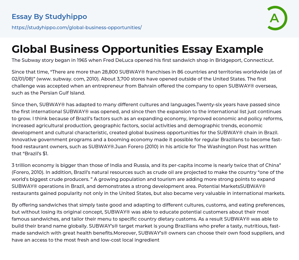 Global Business Opportunities Essay Example