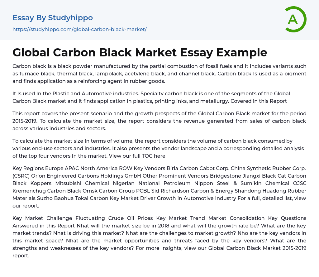 Global Carbon Black Market Essay Example
