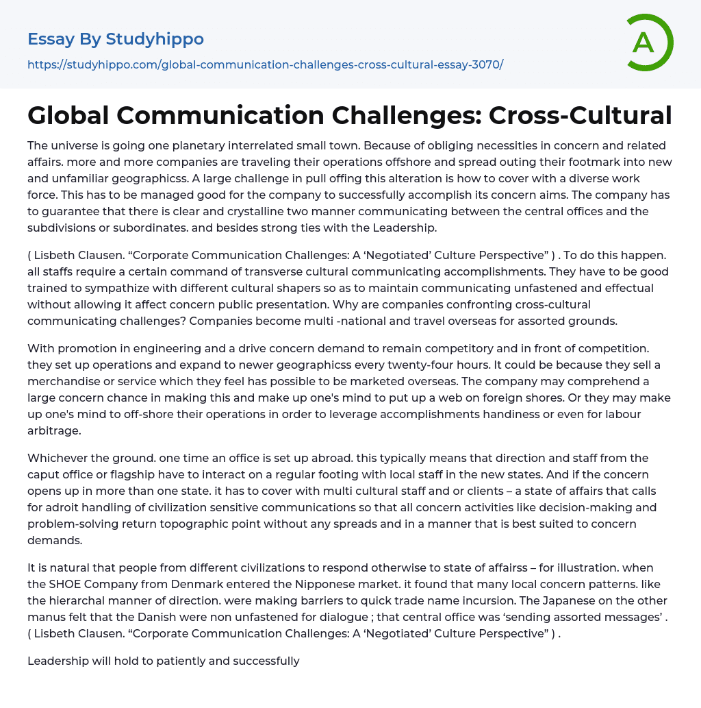 Global Communication Challenges: Cross-Cultural Essay Example