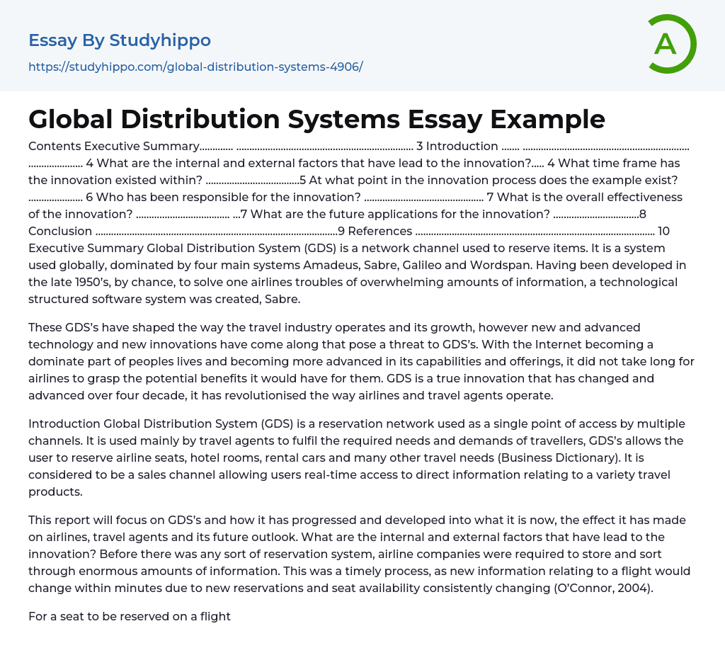 Global Distribution Systems Essay Example