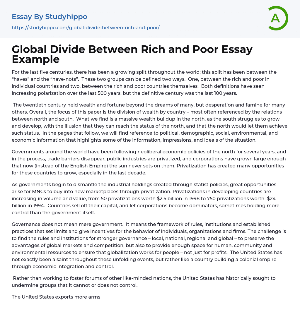 Global Divide Between Rich And Poor Essay Example StudyHippo