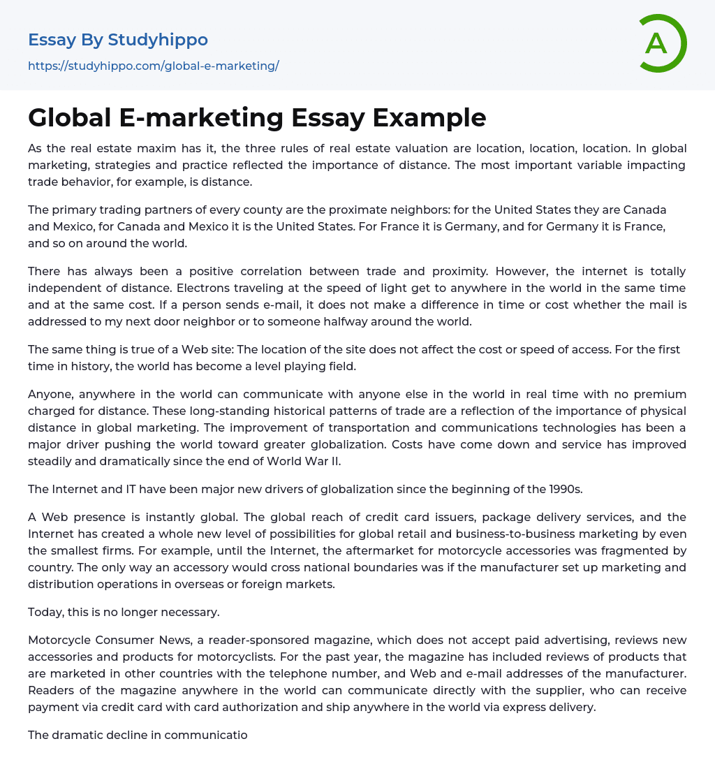 Global E-marketing Essay Example