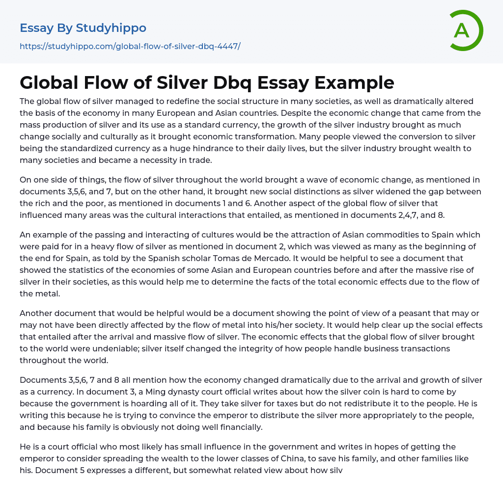 Global Flow of Silver Dbq Essay Example