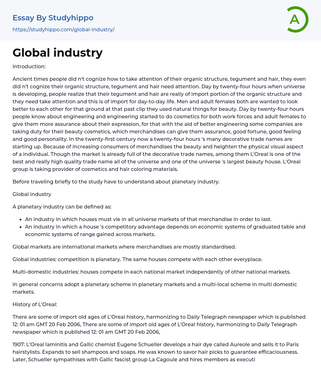 Global industry Essay Example