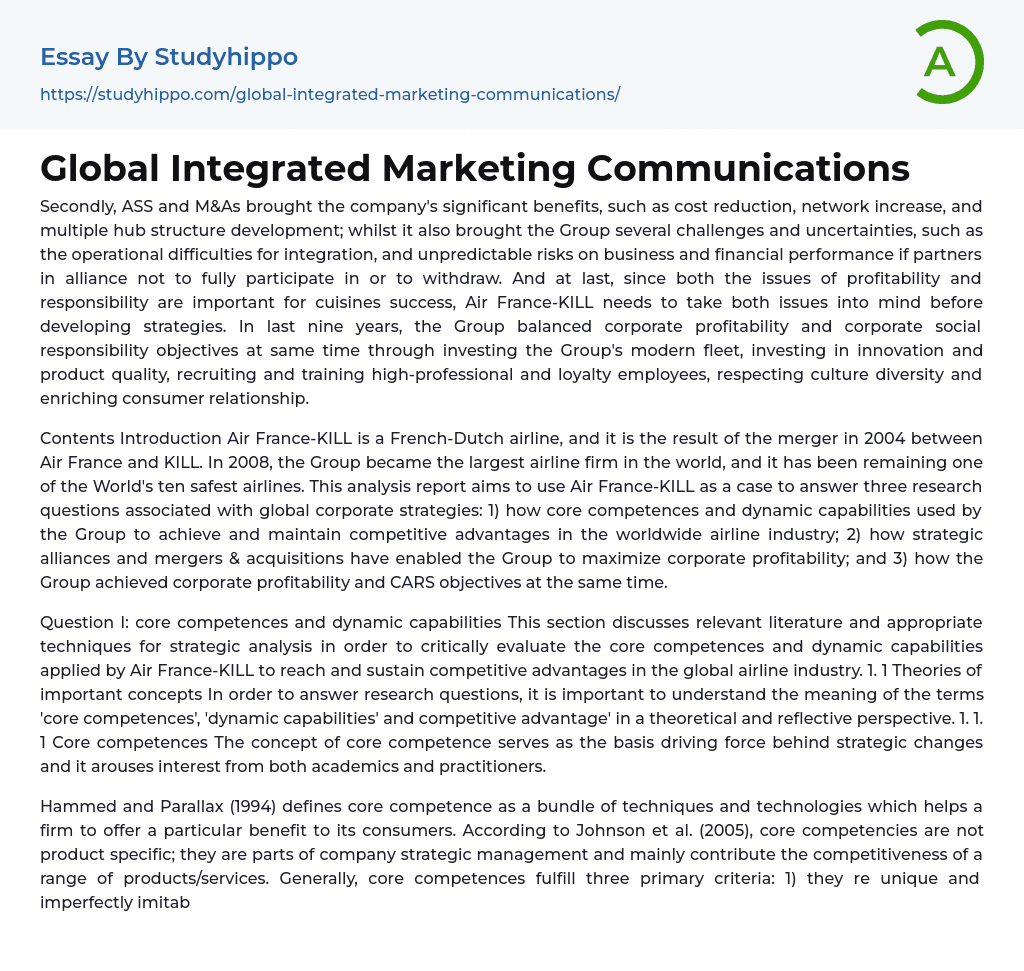 Global Integrated Marketing Communications Essay Example