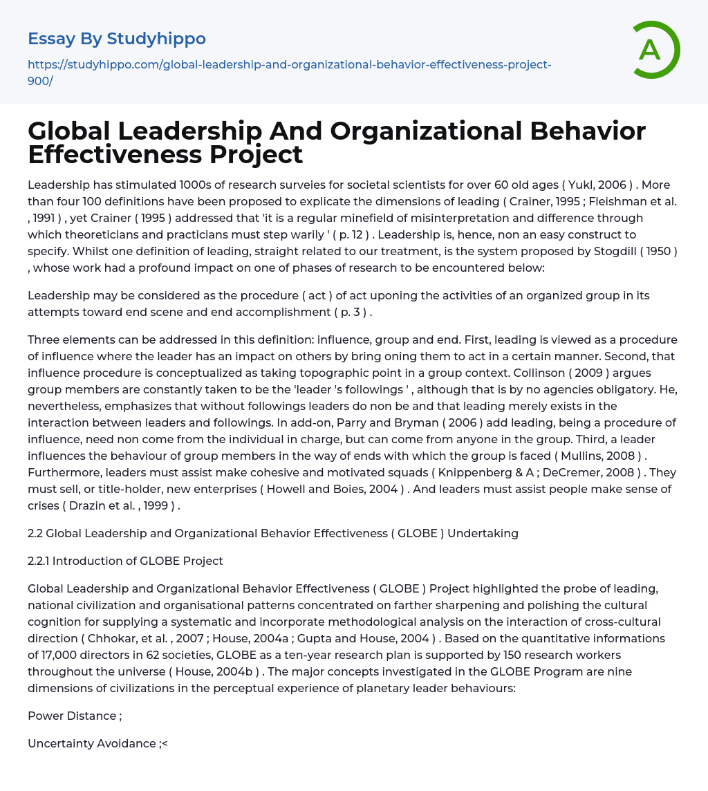 Global Leadership And Organizational Behavior Effectiveness Project Essay Example