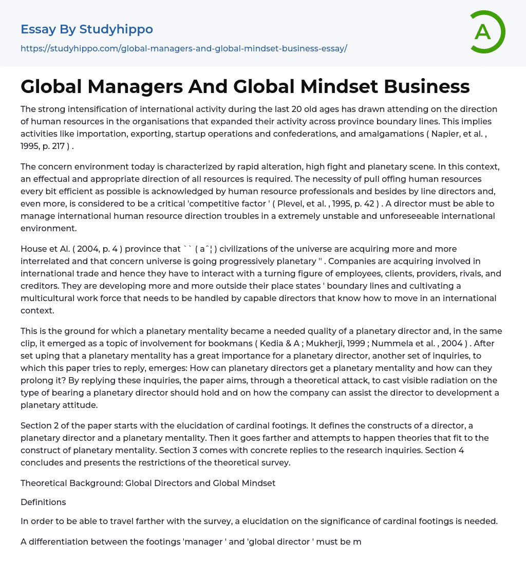 Global Managers And Global Mindset Business Essay Example