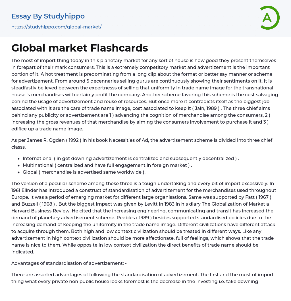 Global market Flashcards Essay Example