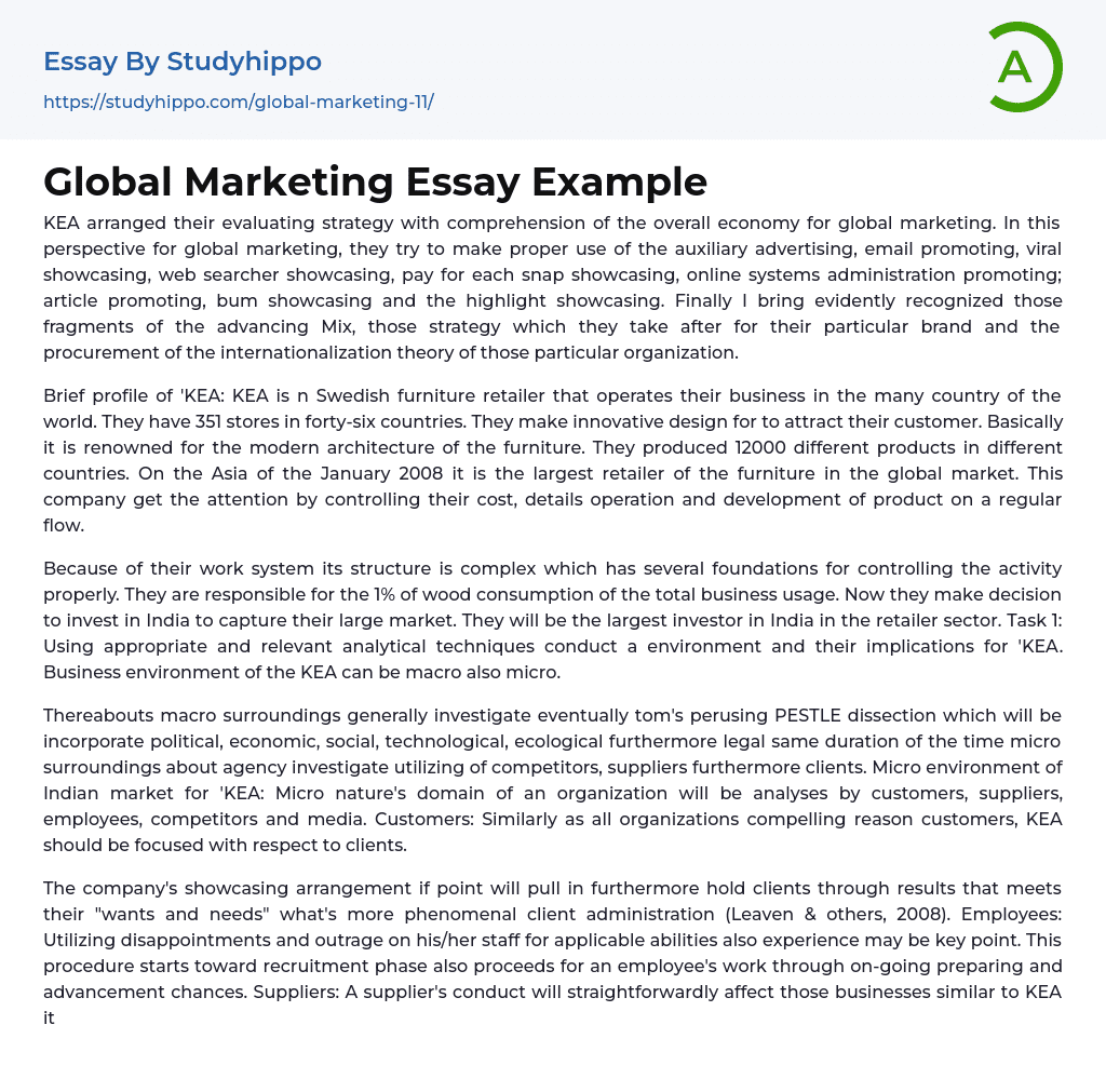 Global Marketing Essay Example