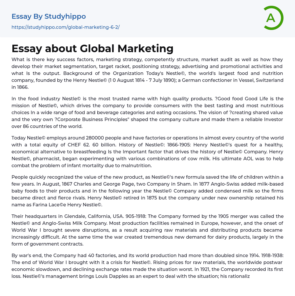 Essay about Global Marketing