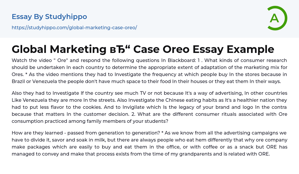 Global Marketing Case Oreo Essay Example