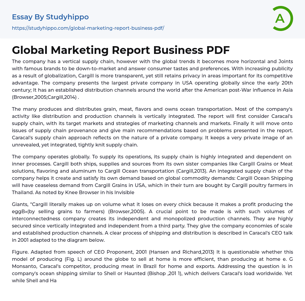 Global Marketing Report Business PDF Essay Example
