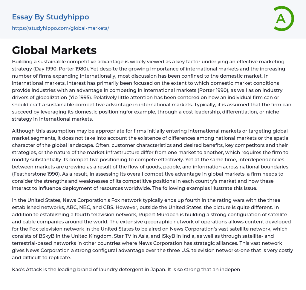 Global Markets Essay Example