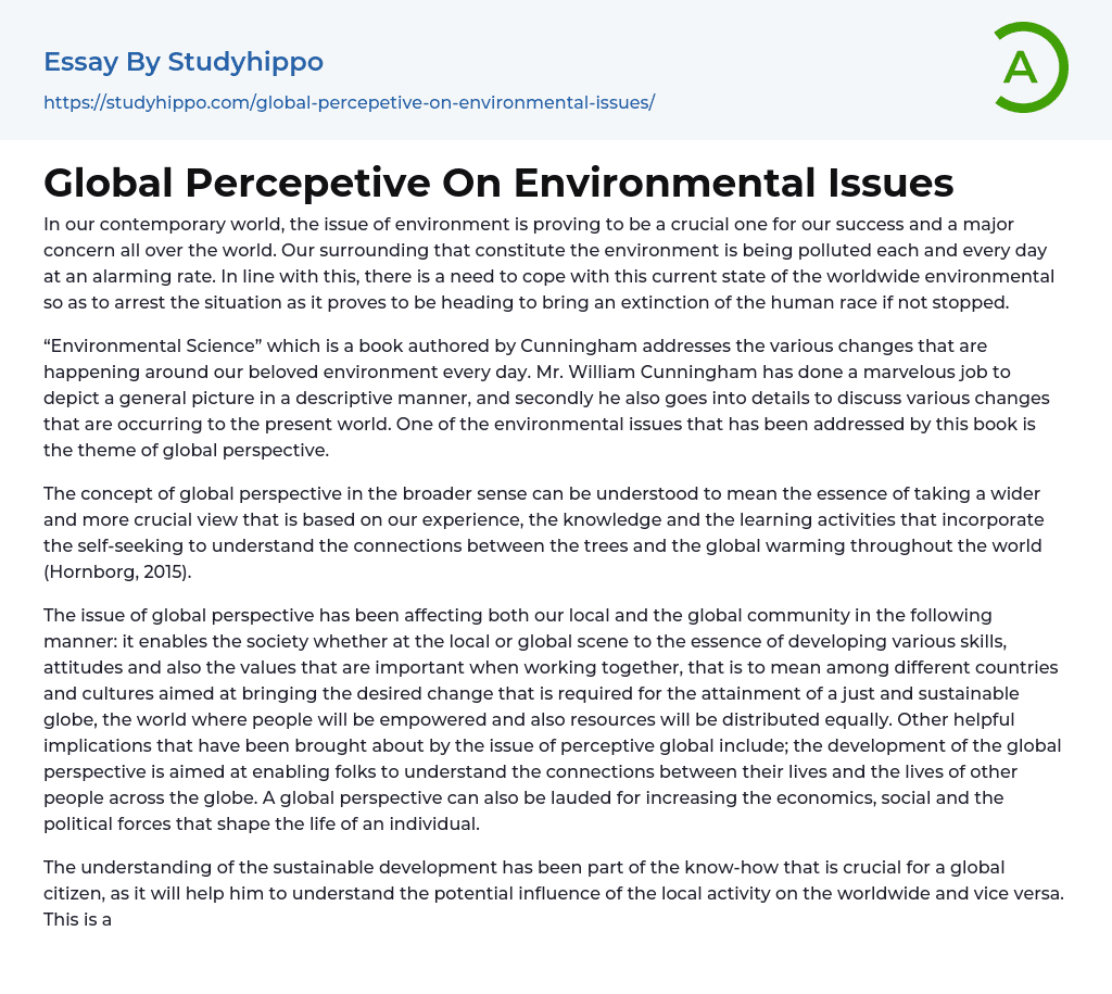 Global Percepetive On Environmental Issues Essay Example
