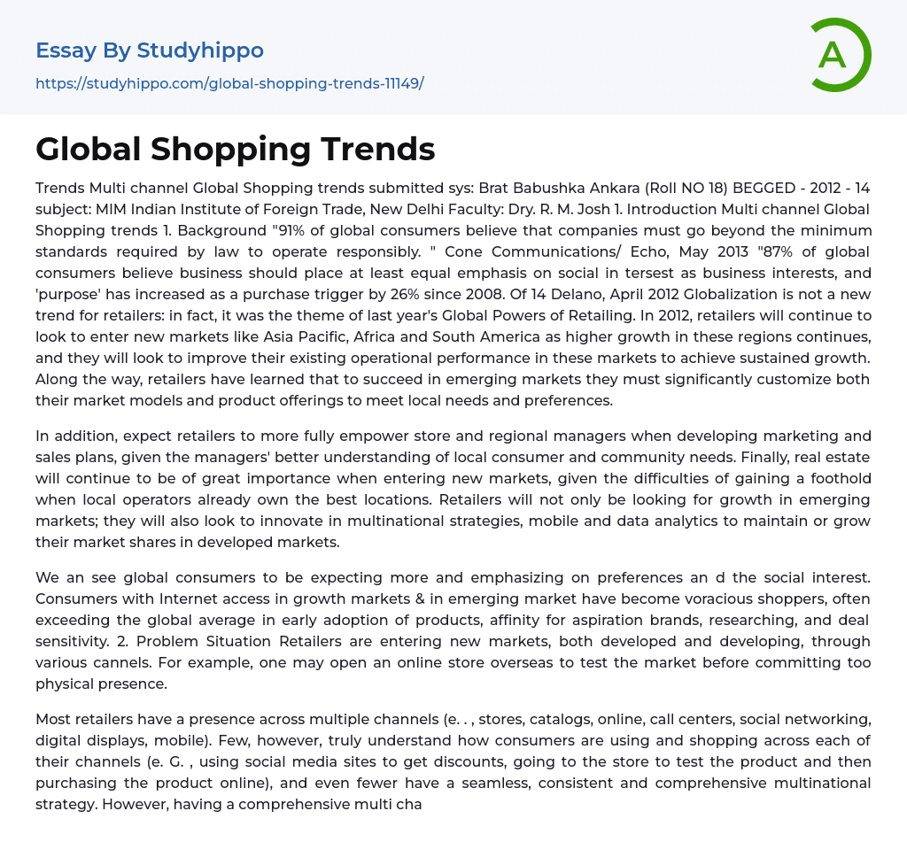 Global Shopping Trends Essay Example