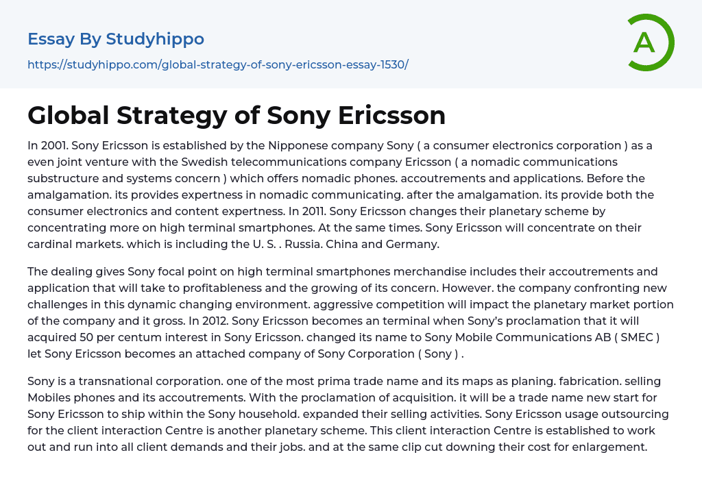 Global Strategy of Sony Ericsson Essay Example