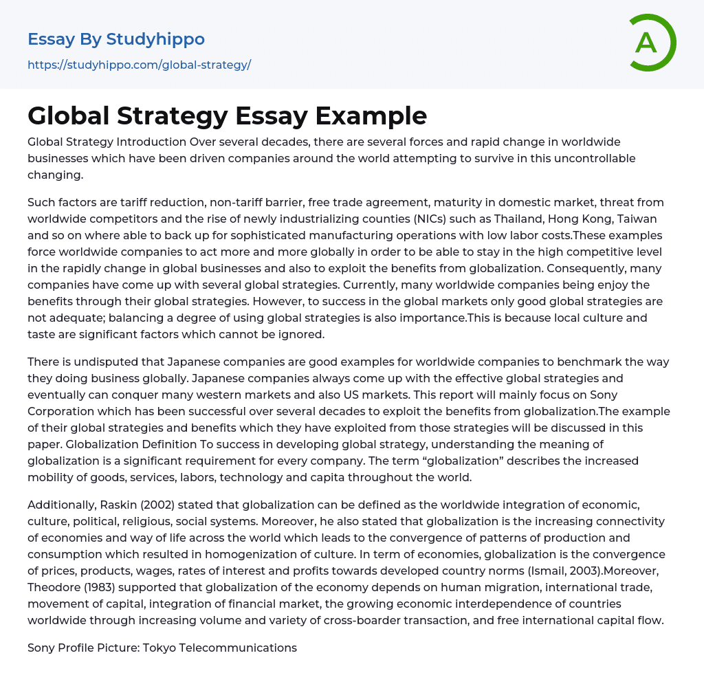 Global Strategy Essay Example