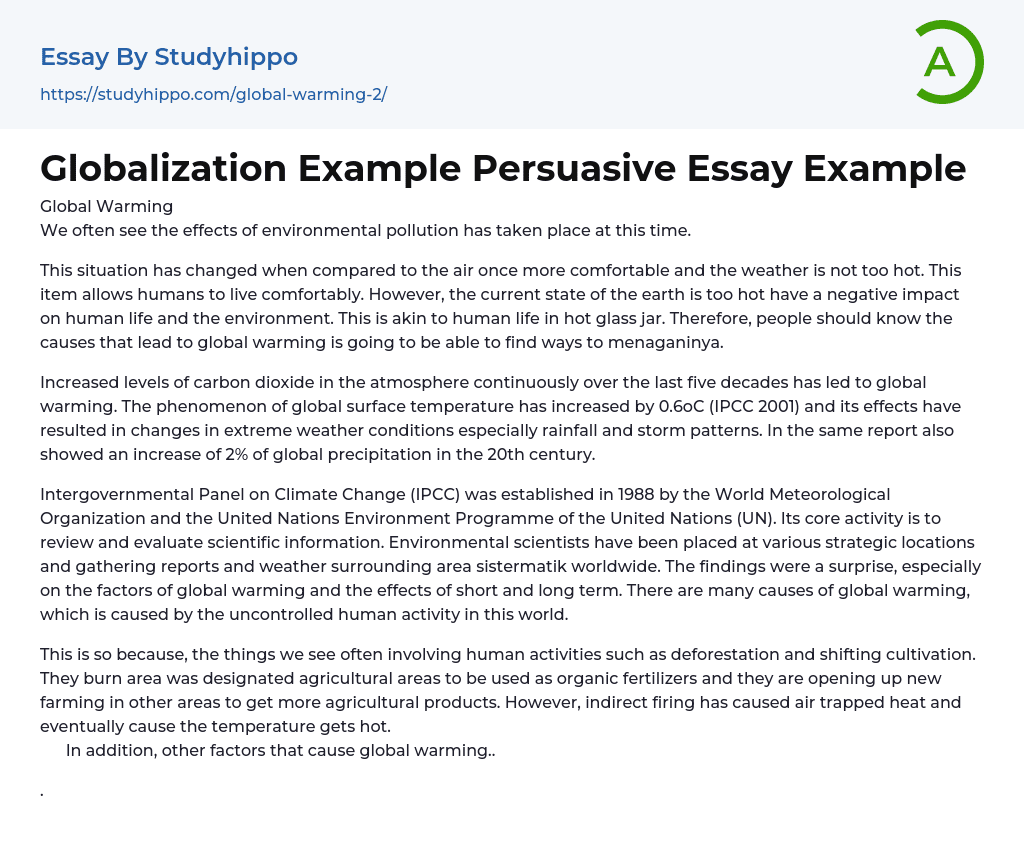 Globalization Example Persuasive Essay Example
