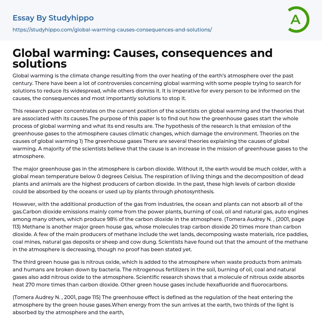 Global warming: Causes, consequences and solutions Essay Example