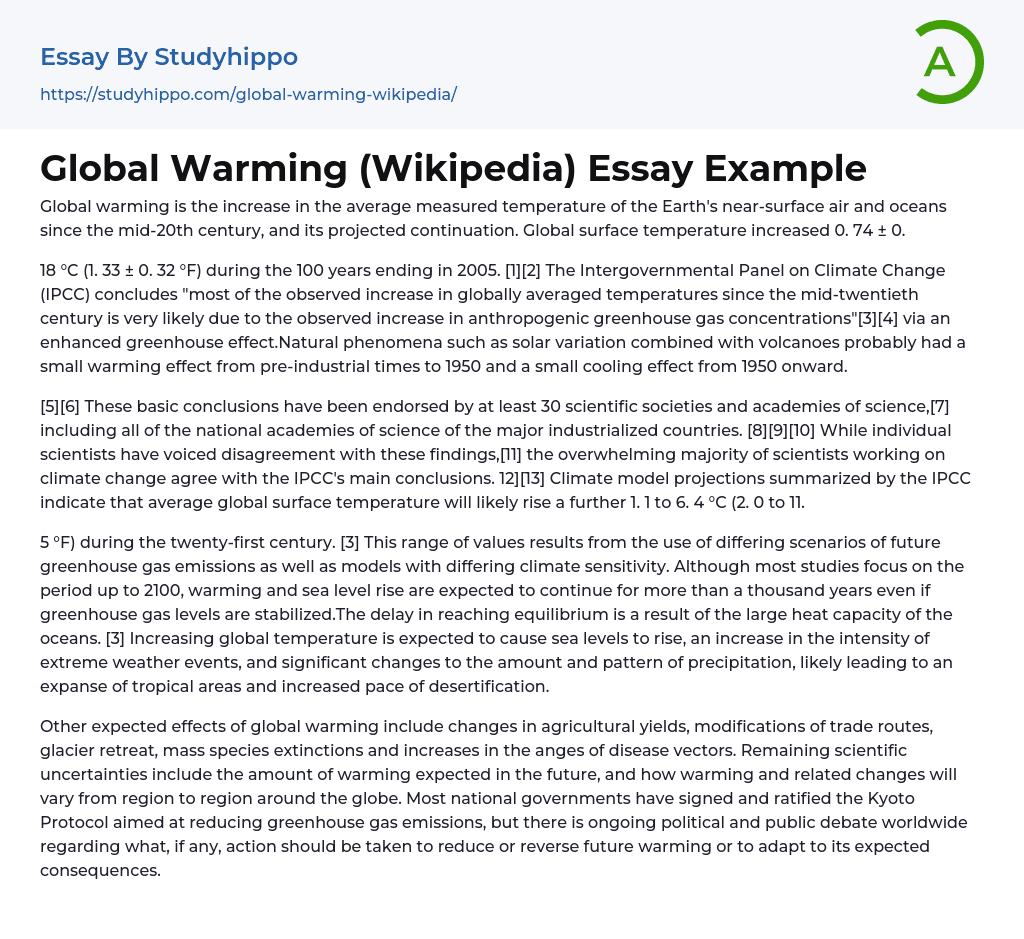 Global Warming (Wikipedia) Essay Example