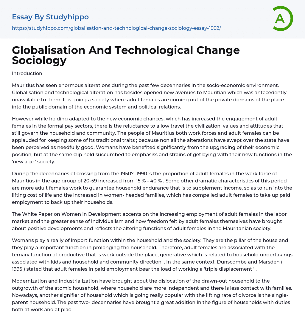 Globalisation And Technological Change Sociology Essay Example