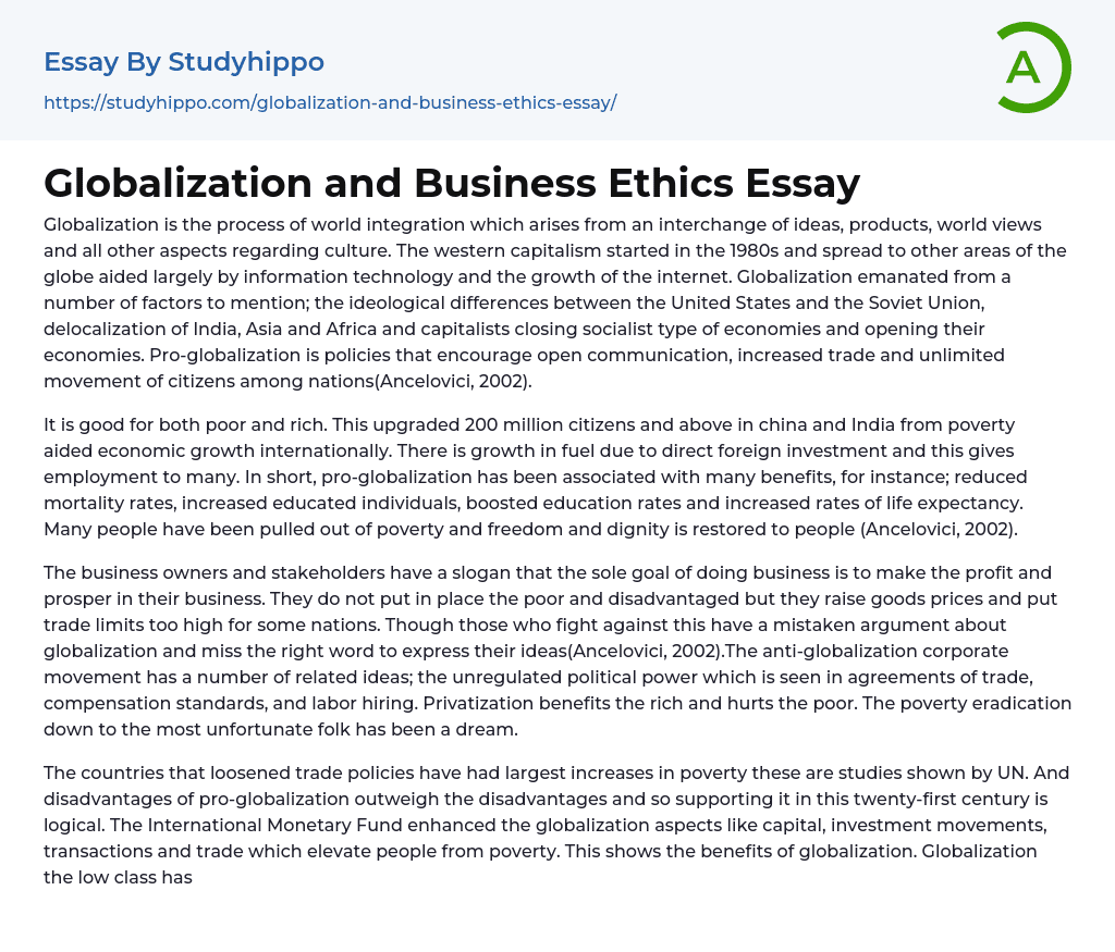 effects of globalization in business ethics essay