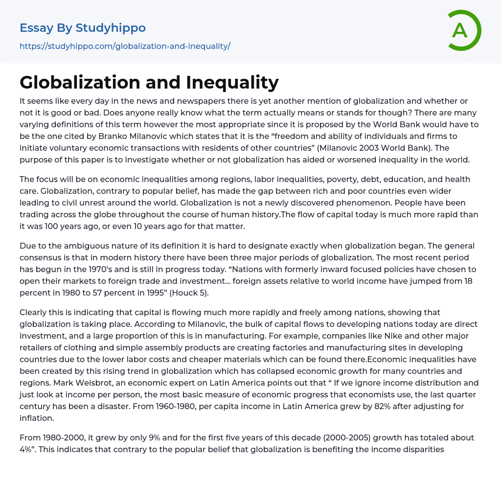 Globalization and Inequality Essay Example