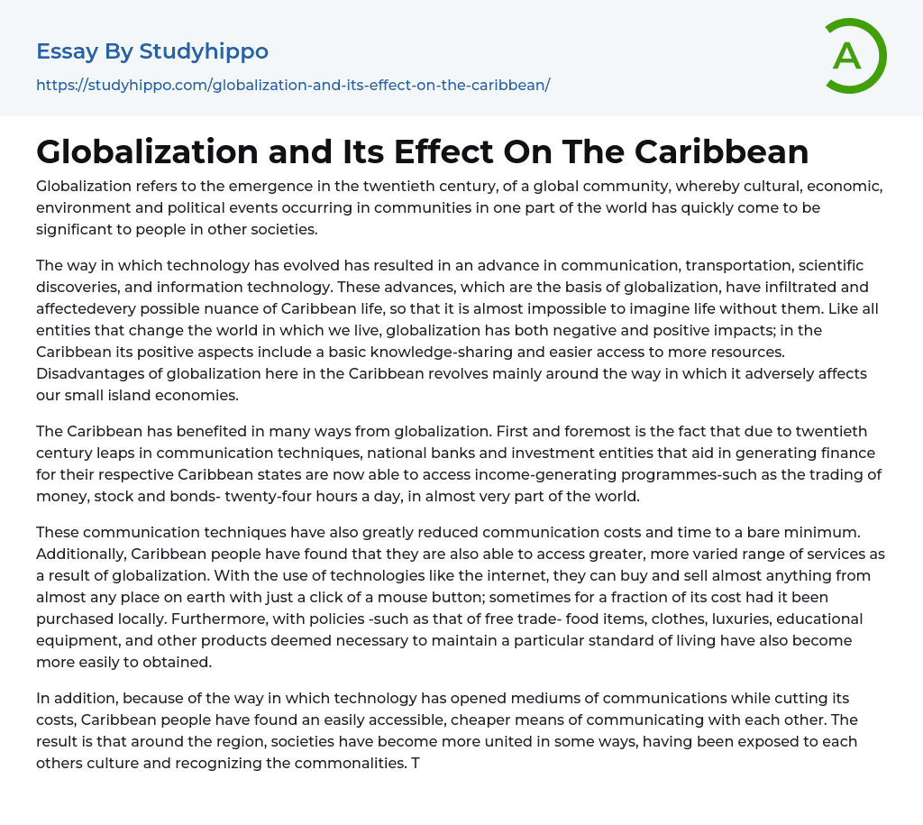 Globalization and Its Effect On The Caribbean Essay Example