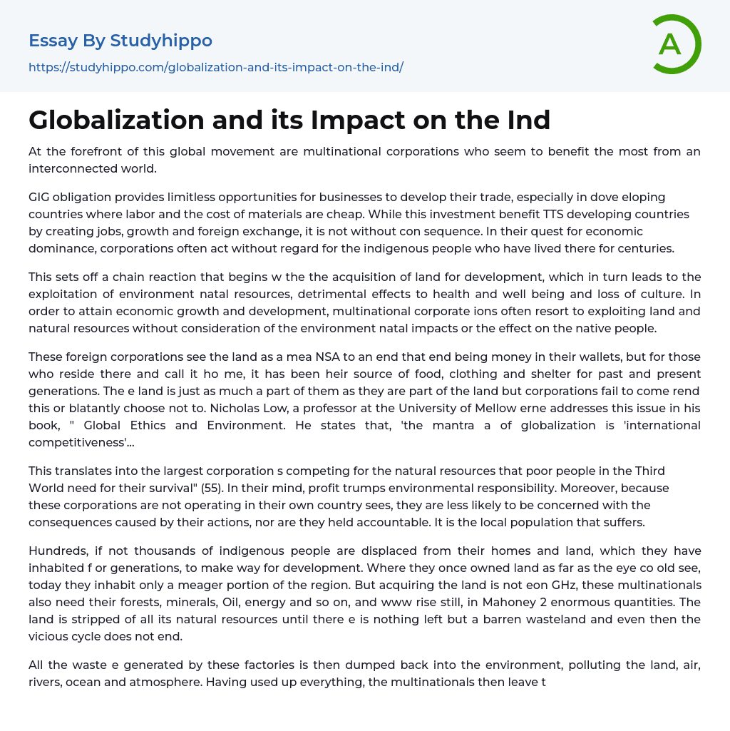 Globalization and its Impact on the Ind Essay Example