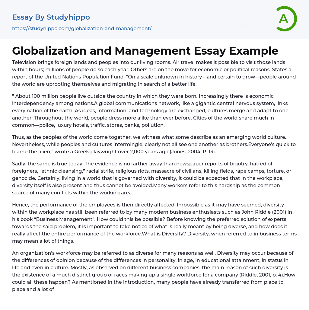 Globalization and Management Essay Example