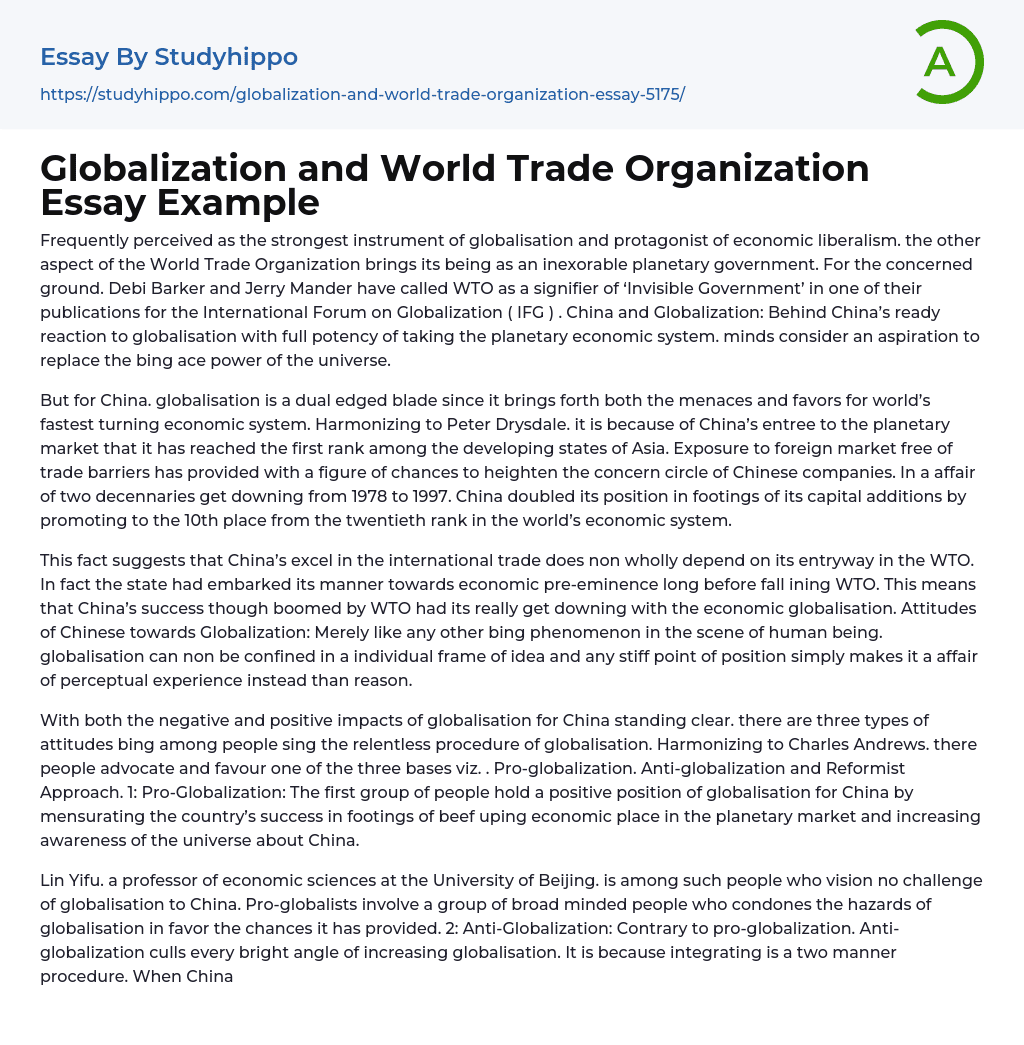 Globalization and World Trade Organization Essay Example