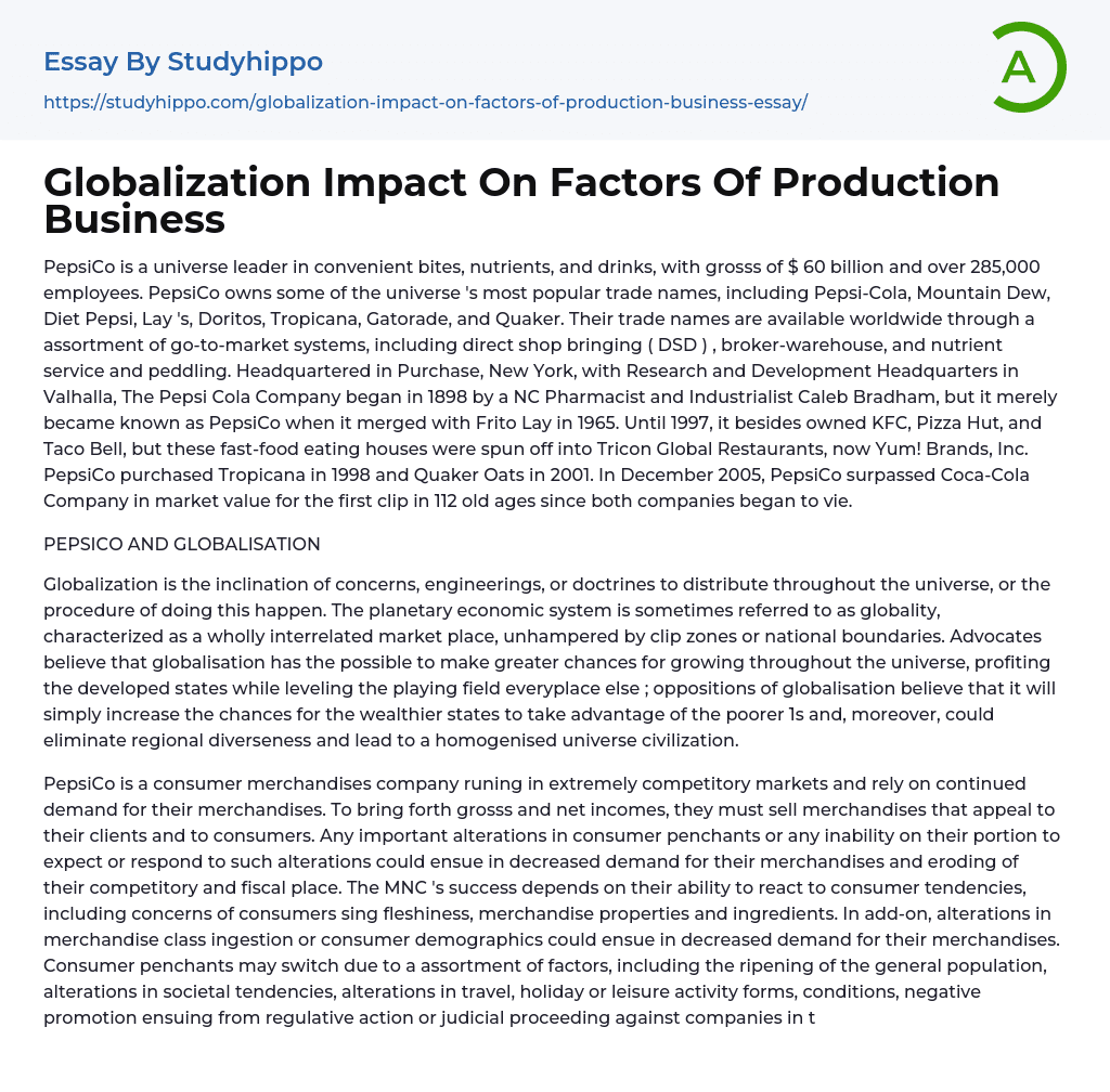 Globalization Impact On Factors Of Production Business Essay Example