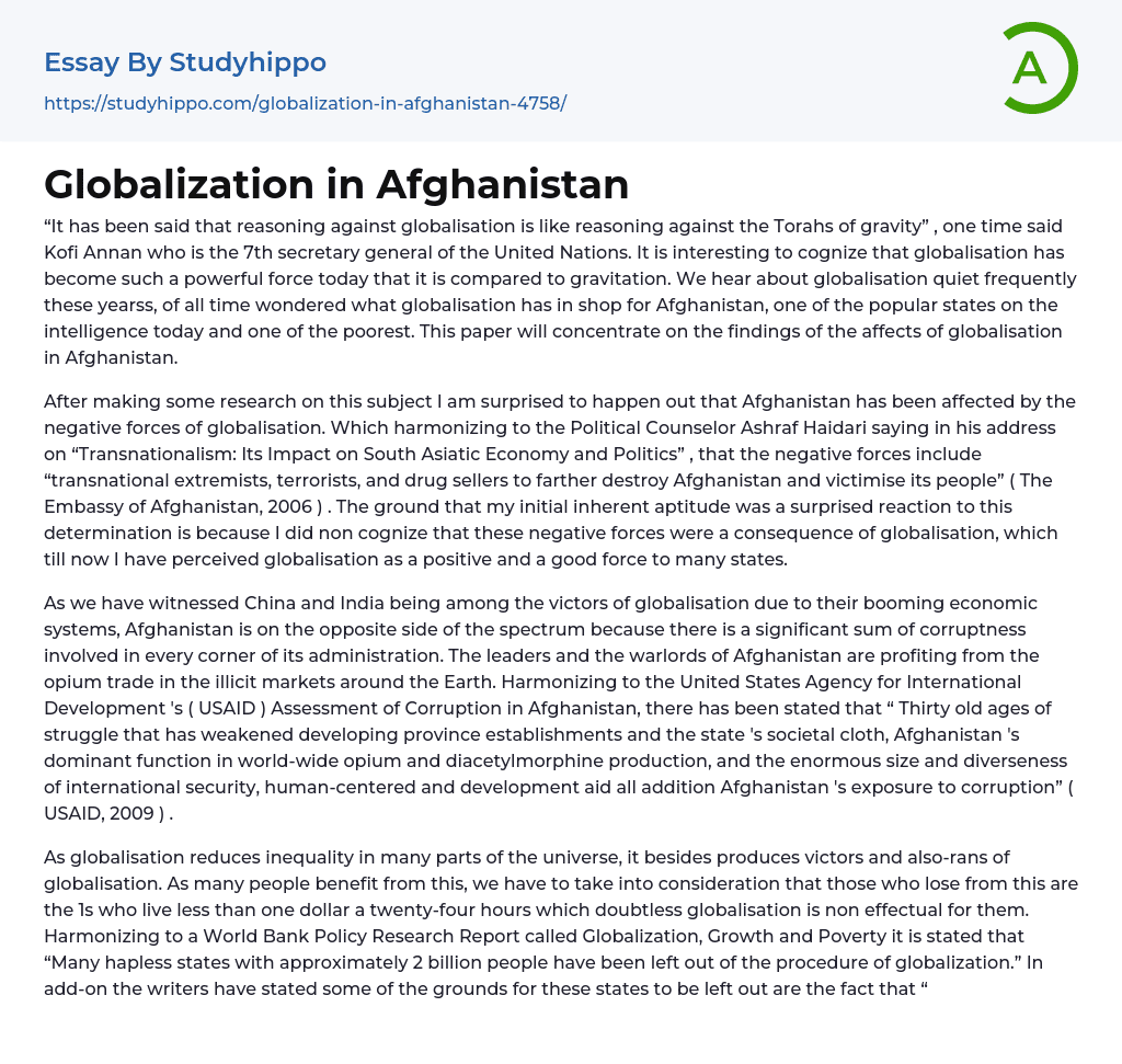 Globalization in Afghanistan Essay Example