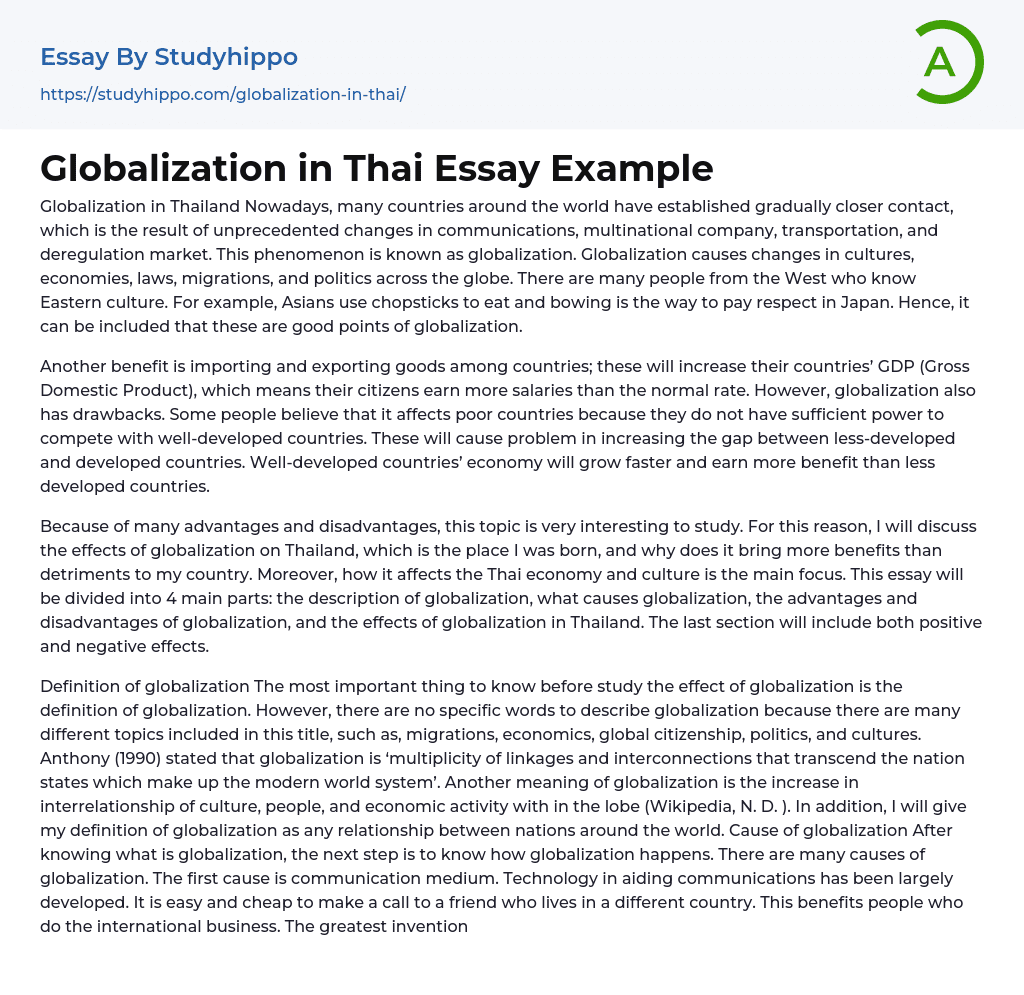 Globalization in Thai Essay Example
