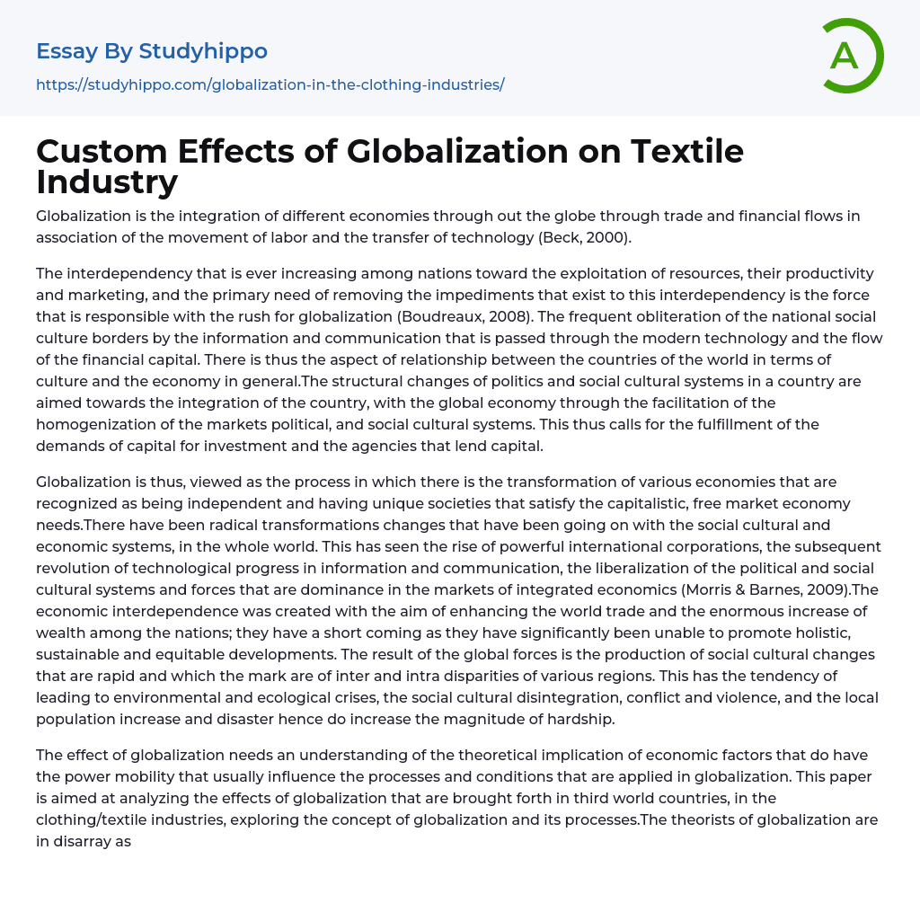 Custom Effects of Globalization on Textile Industry Essay Example