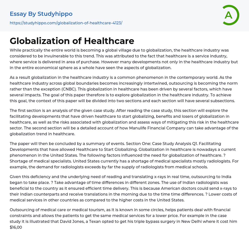 Globalization of Healthcare Essay Example