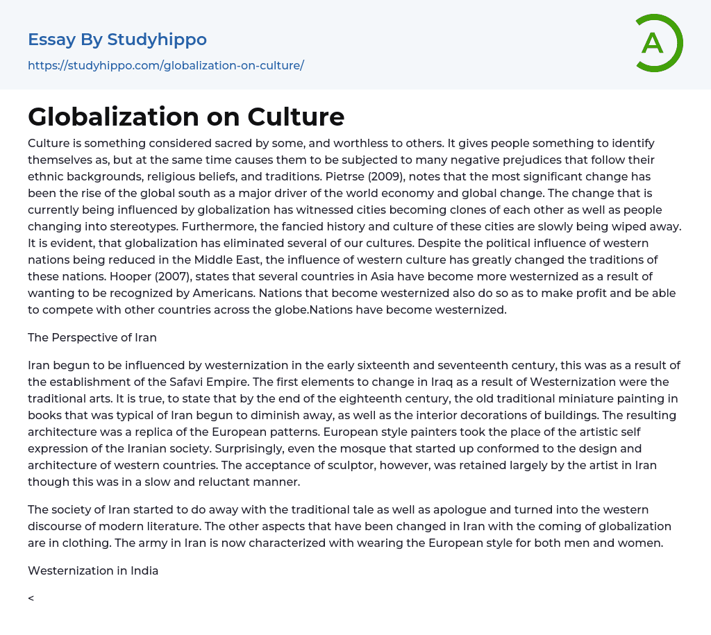 Globalization on Culture Essay Example
