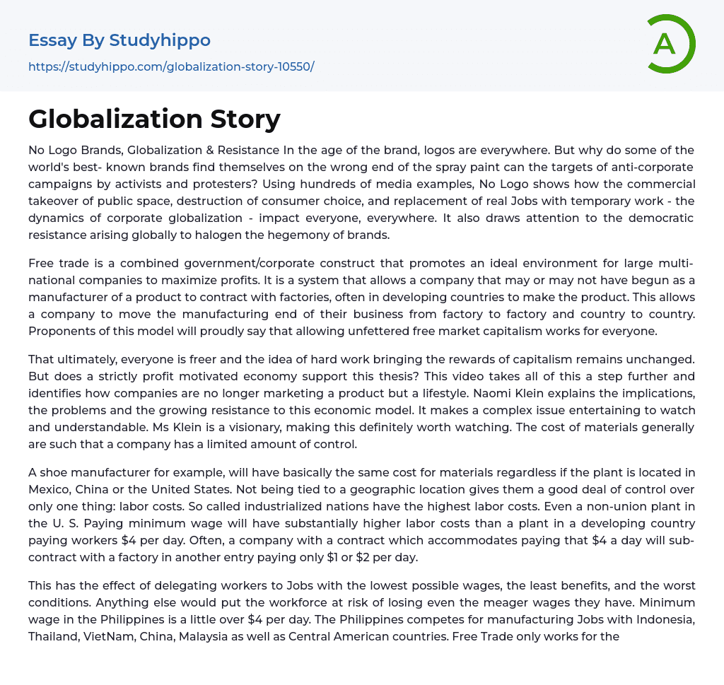 Globalization Story Essay Example