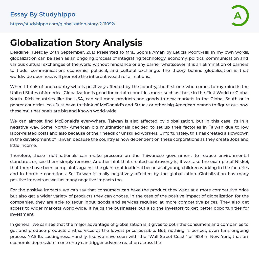 Globalization Story Analysis Essay Example