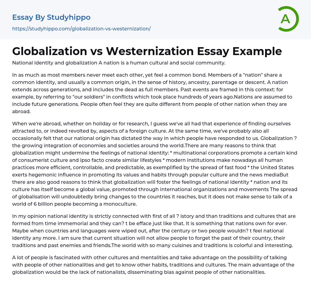 Globalization vs Westernization Essay Example